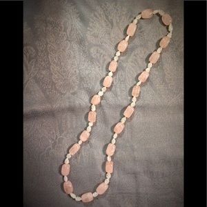 Hand-strung Rose & White Quartz 28" necklace